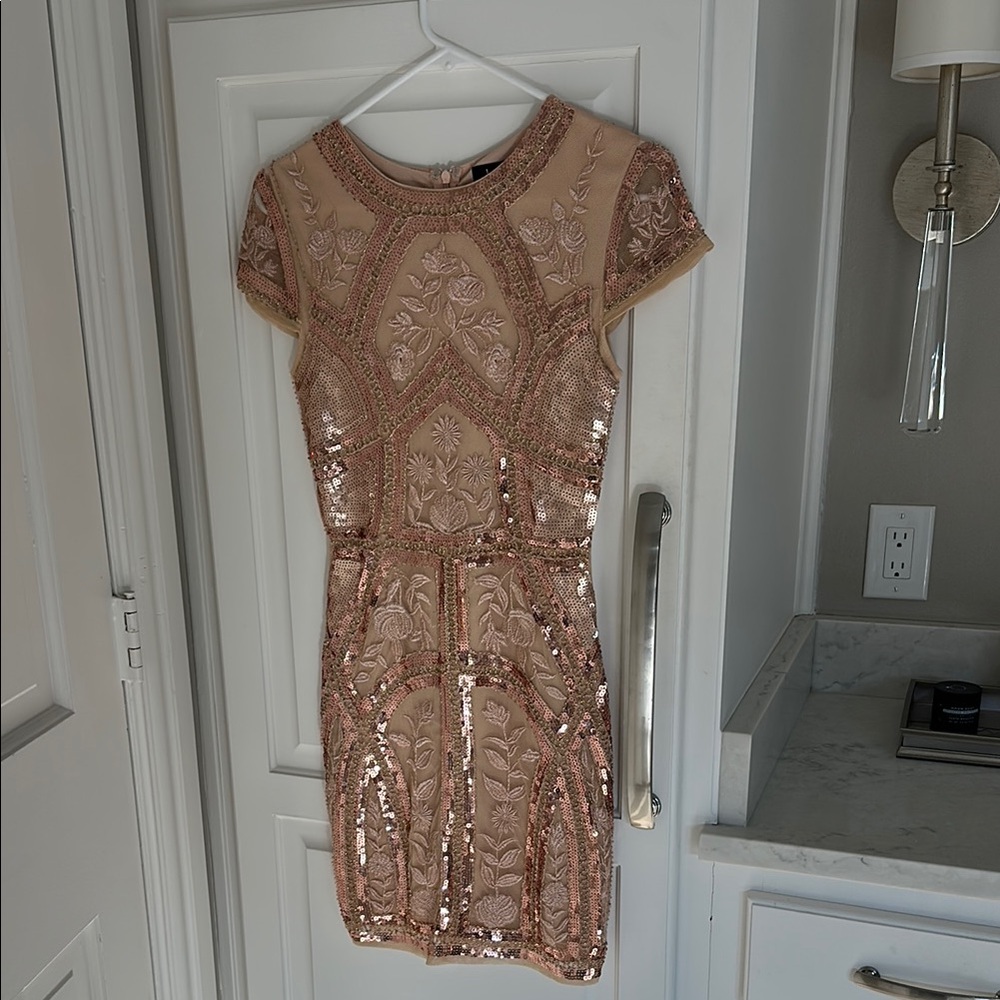 Lulu's Pink and Gold Sequin Embellished Sheath Mini Dress